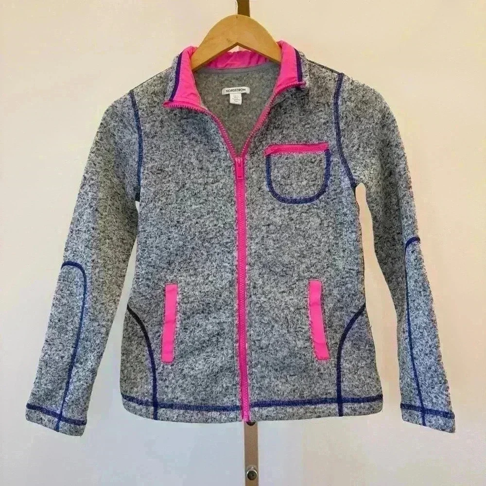 Nordstrom Girls Gray Full Zip Jacket Size Large Neon Accents Casual Warm